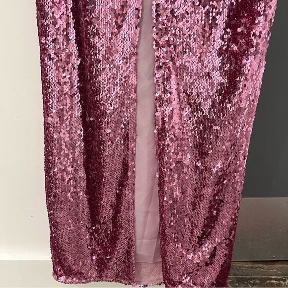 Lovers and Friends Maxi Dress Pink Sequin Lilium Gown Rosette Floral size XS - Picture 11 of 12